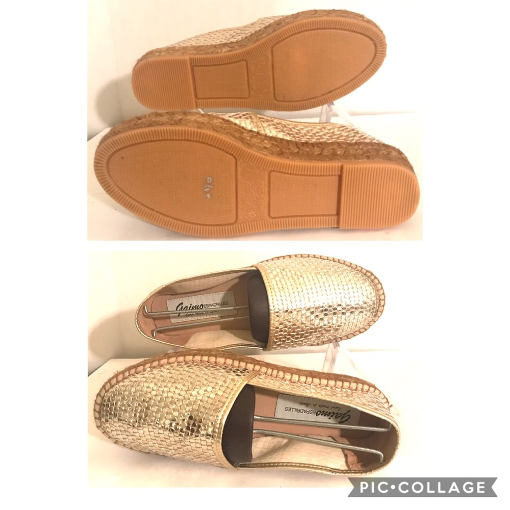 GAIMO ESPADRILLES Gold Shimmering Platform Sz 37 - Picture 4 of 8